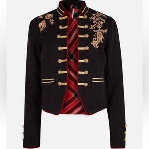 Like New - Free People Lauren Band Jacket 
Military Embroidered Gold